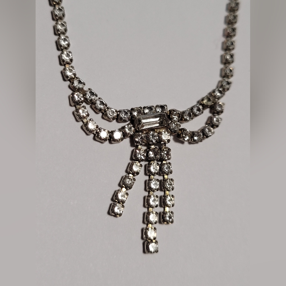 Rhinestone Ribbon Necklace Vintage